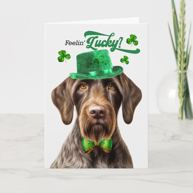German Wirehair Dog Feelin' Lucky St Patrick's Day Holiday Card (Front)