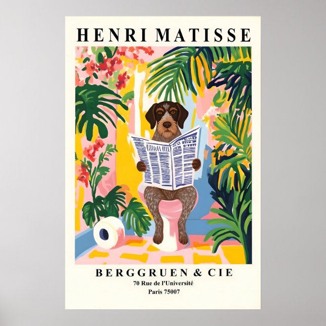 German Wirehaired Dog on Toilet Colourful Matisse Poster (Front)