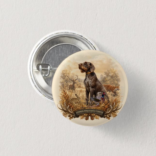 German Wirehaired Pointer 3 Cm Round Badge (Front & Back)