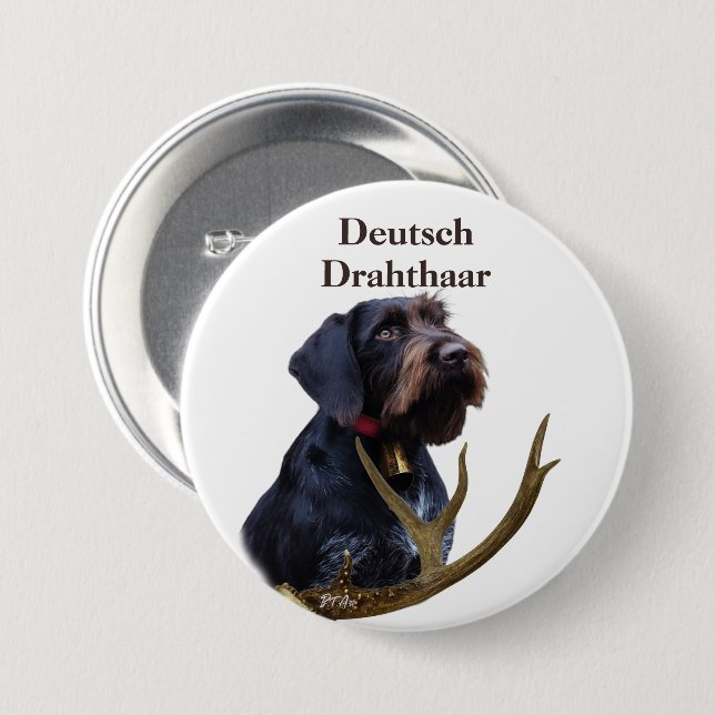 German Wirehaired Pointer 7.5 Cm Round Badge (Front & Back)