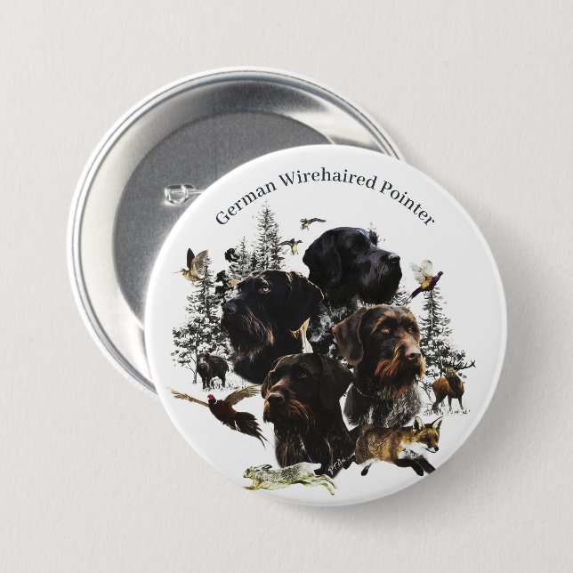 German Wirehaired Pointer 7.5 Cm Round Badge (Front & Back)
