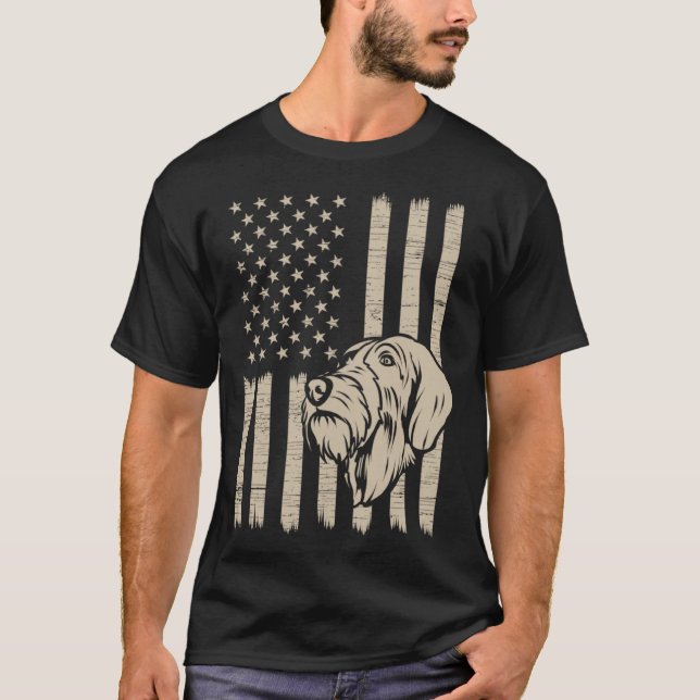German Wirehaired Pointer American USA Flag T-Shirt (Front)