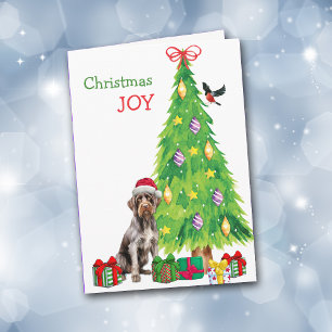 German Wirehaired Pointer, Bird and Christmas Tree Holiday Card