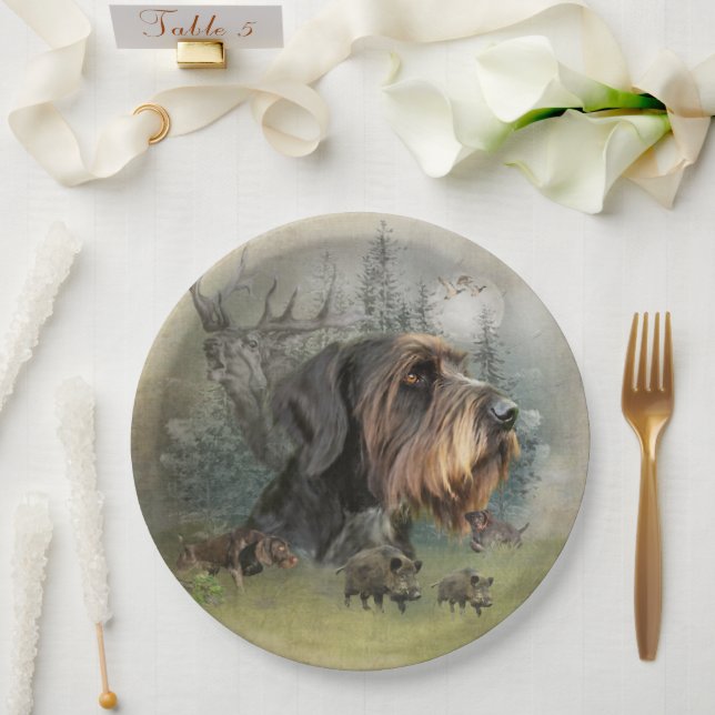 German Wirehaired Pointer, Boar Hunting   Paper Plate (Wedding)