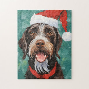 German-Wirehaired-Pointer Christmas brush painting Jigsaw Puzzle