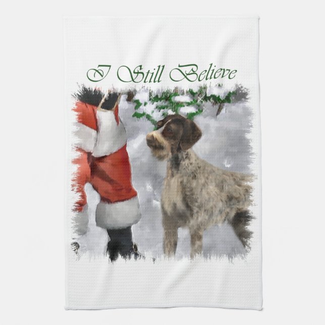 German Wirehaired Pointer Christmas Tea Towel (Vertical)
