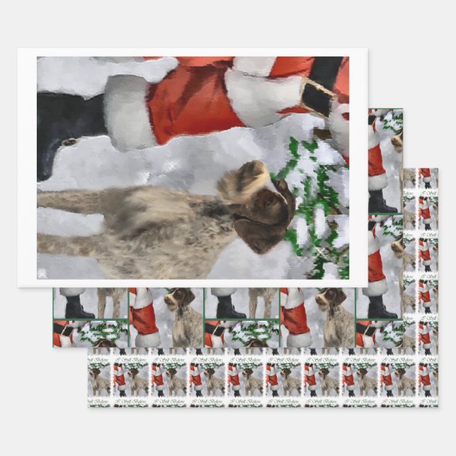 German Wirehaired Pointer Christmas Wrapping Paper Sheet (Set)