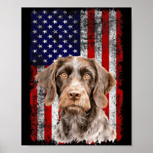 German Wirehaired Pointer Dog Lover US Flag 4th of Poster