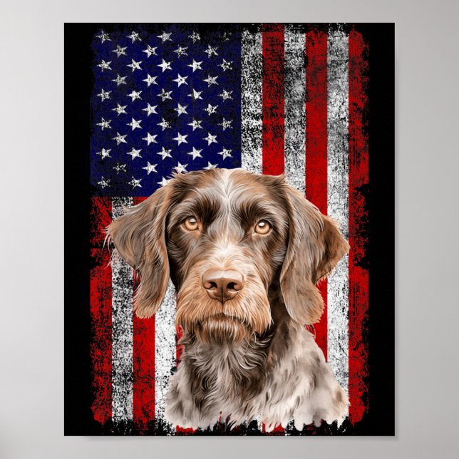 German Wirehaired Pointer Dog Lover US Flag 4th of Poster (Front)