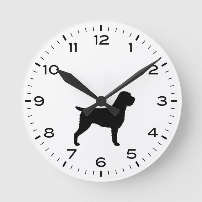 German Wirehaired Pointer Dog Silhouette Round Clock (Front)