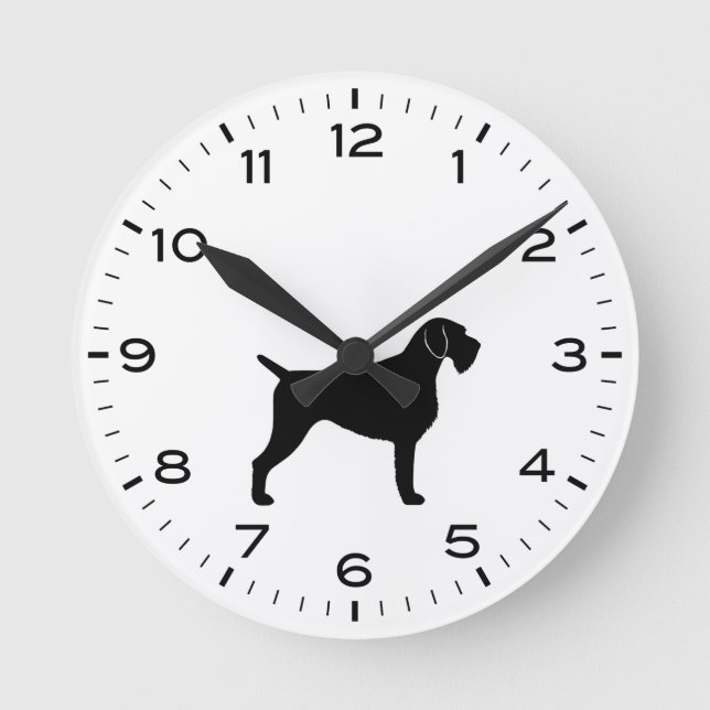 German Wirehaired Pointer Dog Silhouette Round Clock (Front)
