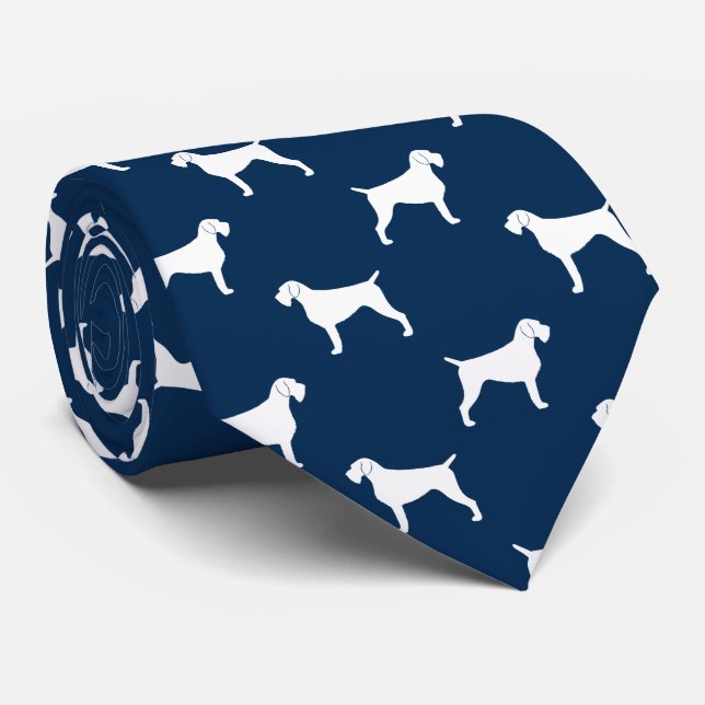 German Wirehaired Pointer Dog Silhouettes Pattern Tie (Rolled)