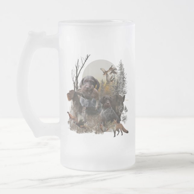 German Wirehaired Pointer Frosted Glass Beer Mug (Left)