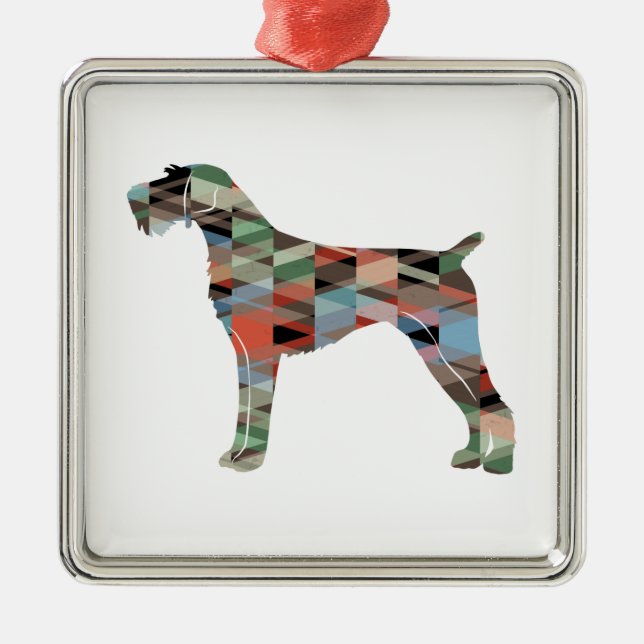 German Wirehaired Pointer Geo Silhouette Plaid Metal Tree Decoration (Front)