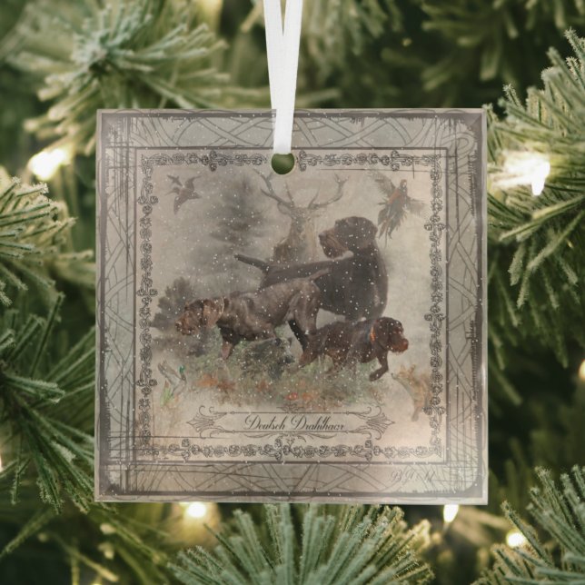 German Wirehaired Pointer   Glass Tree Decoration (Insitu)