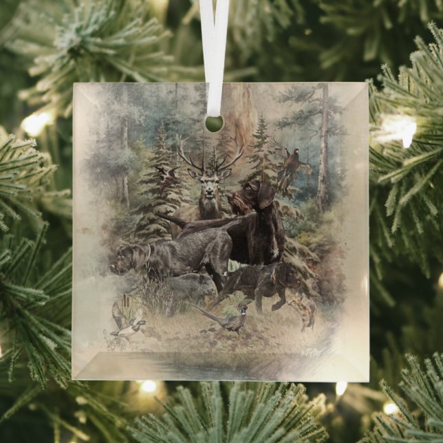 German Wirehaired Pointer Glass Tree Decoration (Insitu)