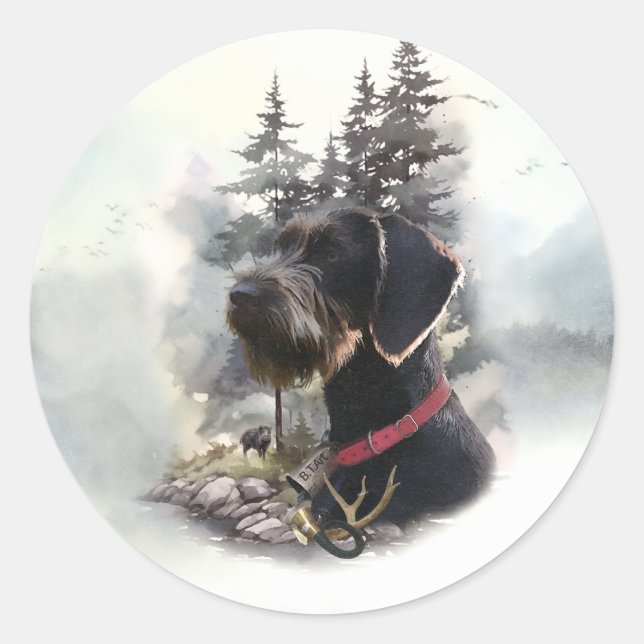 German Wirehaired Pointer, GWP Classic Round Sticker (Front)