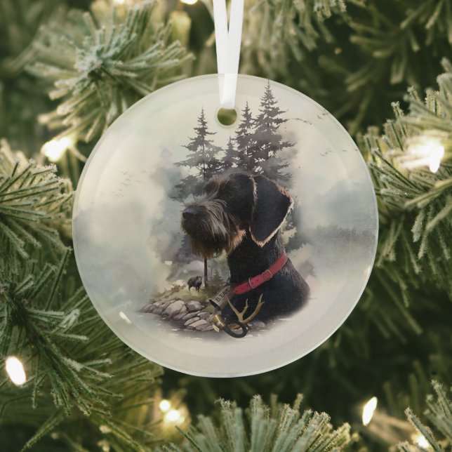 German Wirehaired Pointer, GWP Glass Tree Decoration (Insitu)