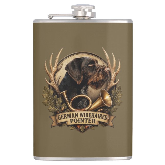 German Wirehaired Pointer Hip Flask (Front)