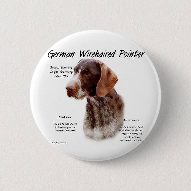 German Wirehaired Pointer History Design 6 Cm Round Badge (Front)