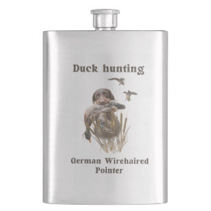 German Wirehaired Pointer hunting a duck  Flask