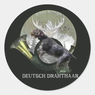 German Wirehaired Pointer , Hunting logo Classic Round Sticker