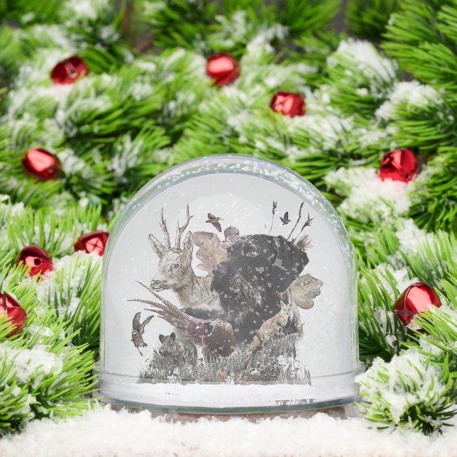 German Wirehaired  Pointer , Hunting Snowglobe (Christmas)