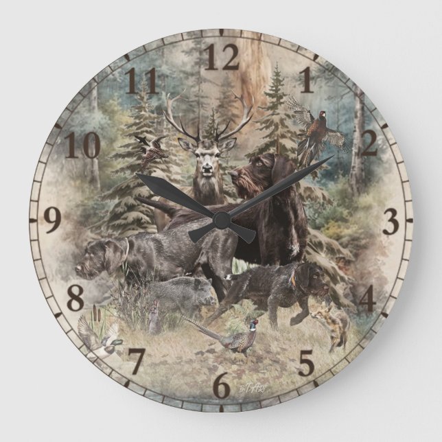 German Wirehaired Pointer Large Clock (Front)
