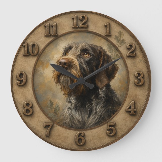 German Wirehaired Pointer Large Clock (Front)