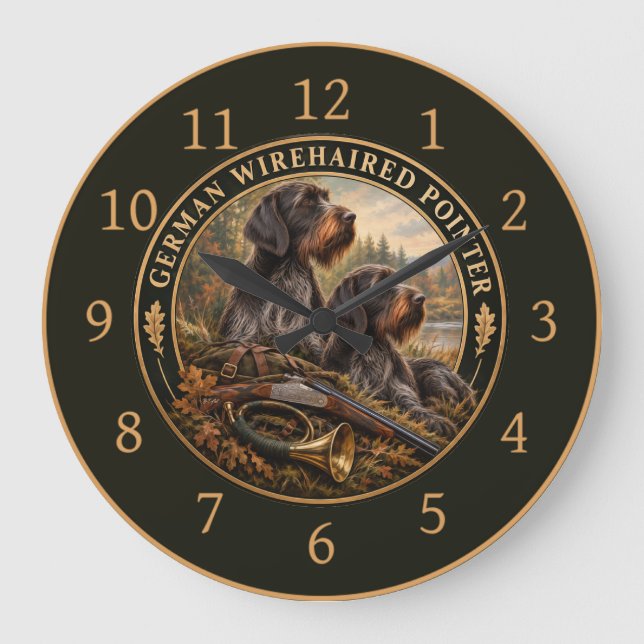 German Wirehaired Pointer Large Clock (Front)