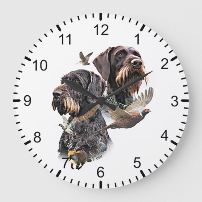 German Wirehaired Pointer Large Clock (Front)