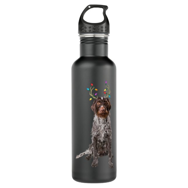 German Wirehaired Pointer Reindeer Christmas Dog 710 Ml Water Bottle (Front)