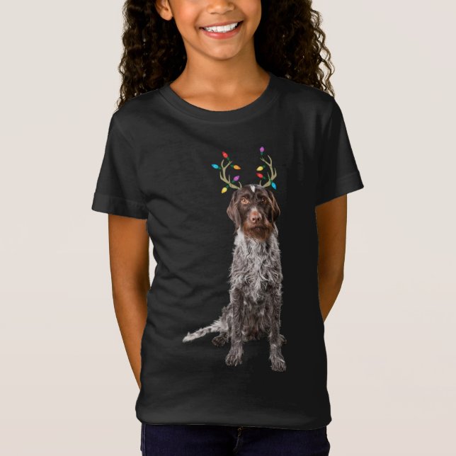 German Wirehaired Pointer Reindeer Christmas Dog T-Shirt (Front)