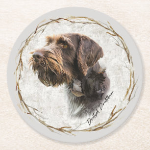German Wirehaired Pointer       Round Paper Coaster