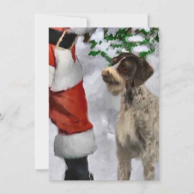 German Wirehaired Pointer Santa Christmas Card (Front)