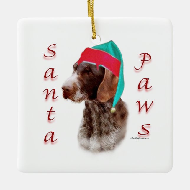German Wirehaired Pointer Santa Paws Ceramic Ornament (Front)