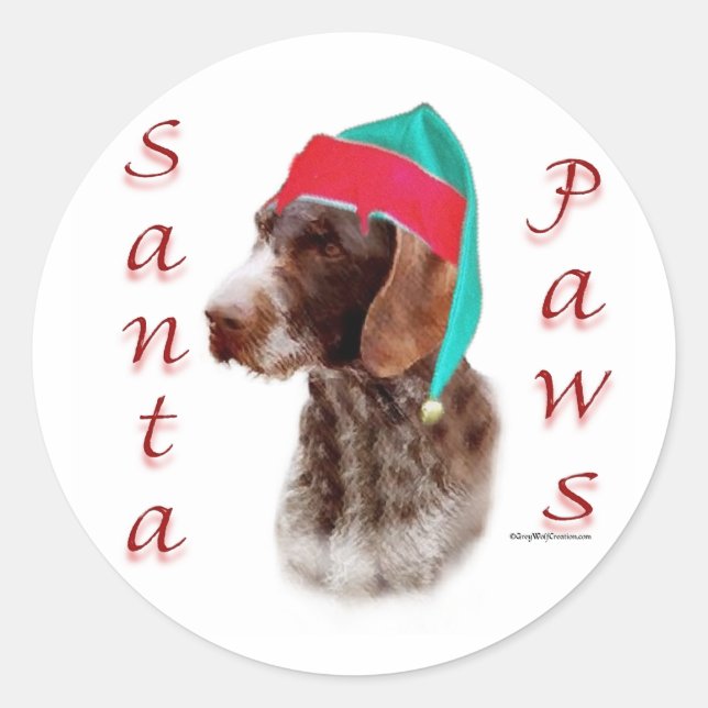 German Wirehaired Pointer Santa Paws Classic Round Sticker (Front)