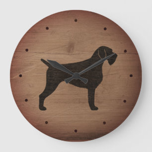German Wirehaired Pointer Silhouette Rustic Style Large Clock