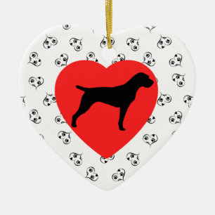German Wirehaired Pointer Silhouette with Hearts Ceramic Tree Decoration