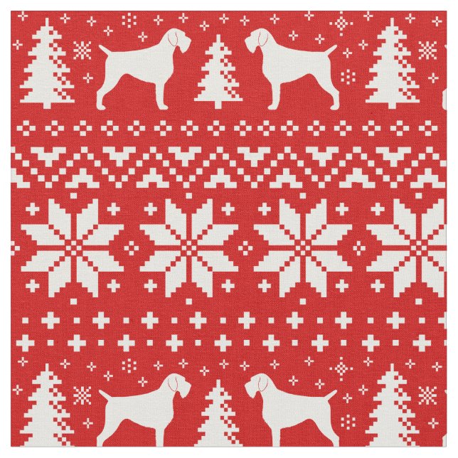 German Wirehaired Pointer Silhouettes Christmas Fabric (Close Up)