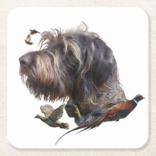 German Wirehaired Pointer   Square Paper Coaster