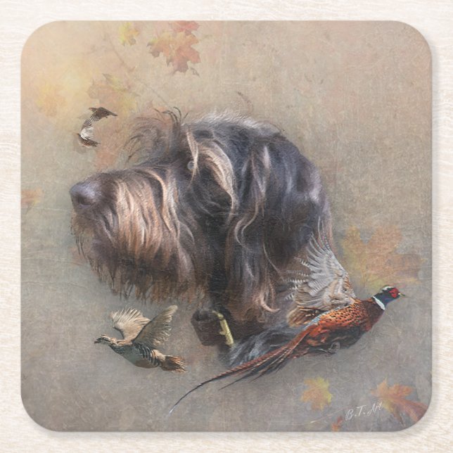 German Wirehaired Pointer   Square Paper Coaster (Front)