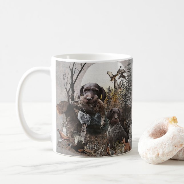 German Wirehaired Pointer Tapestry Gallery Wrap Ac Coffee Mug (With Donut)