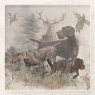 German Wirehaired Pointer Tapestry Outdoor Pillow Glass Coaster