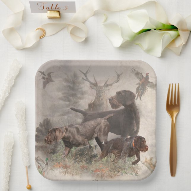 German Wirehaired Pointer  Tapestry Outdoor Pillow Paper Plate (Wedding)