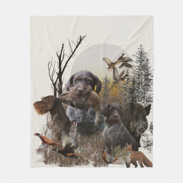 German Wirehaired Pointer Tapestry Throw Pillow Fleece Blanket (Front)