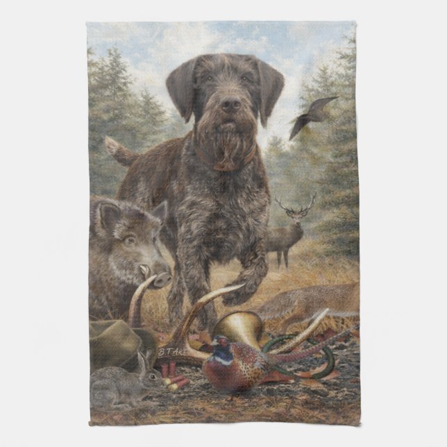 German Wirehaired Pointer Tea Towel (Vertical)
