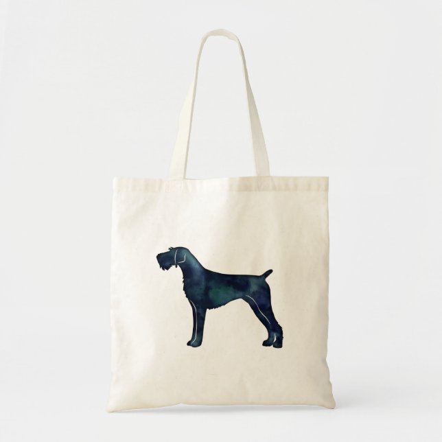 German Wirehaired Pointer Watercolor Silhouette Tote Bag (Front)
