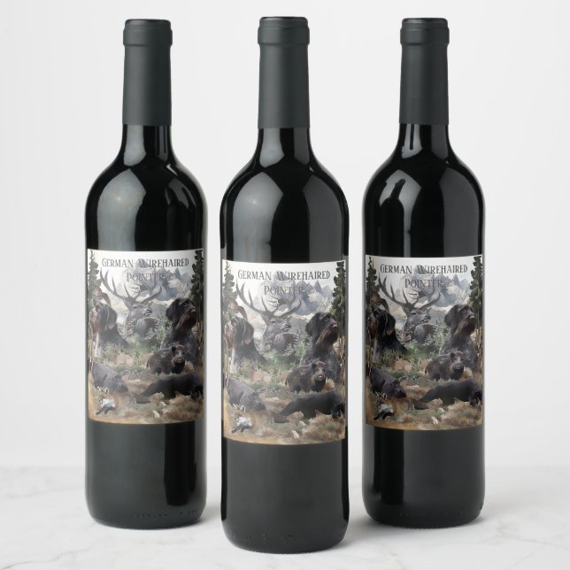 German Wirehaired Pointer   Wine Label (Bottles)