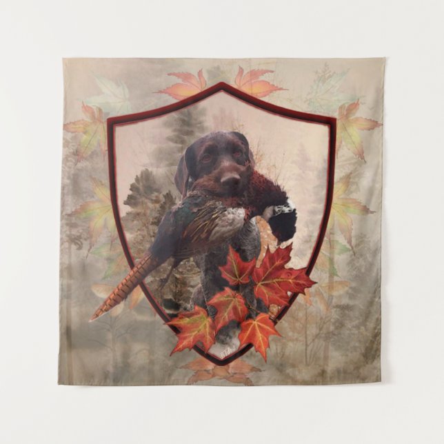 German Wirehaired Pointer with pheasant in hunting Tapestry (Front)